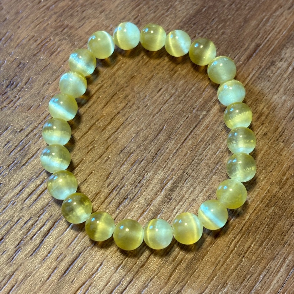 Yellow Dyed Selenite Crystal Beaded Stretch Bracelet